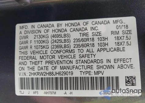 2018 Honda Cr-V Exl z USA, uszkodzony, nr VIN 2HKRW2H88JH629019